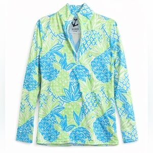 Sun tech UPF 50+ long sleeve shirt top quarter zip blue green size S